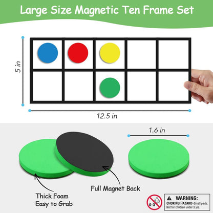 Big Magnetic Ten Frame Set, Opret 52 Pieces Math Manipulatives for Elementary, Kindergarten Classroom Must Haves Math Games with Storage Bag, Ages 5+, 4 Frames, 44 Counters, 2 Plus and 2 Minus