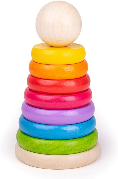 Bigjigs Toys, My First Rainbow Wooden Stacking Toy, Baby Toddler Toys, Colourful Ring Stacker, for 1 Year Olds