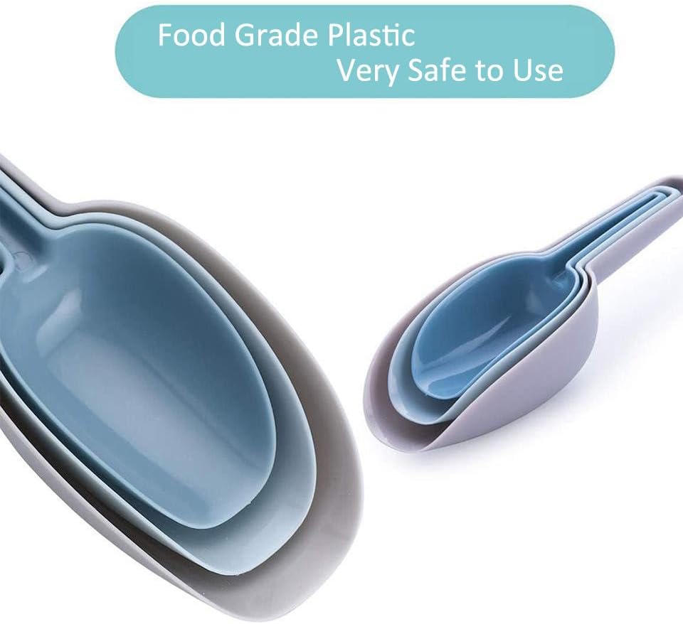 Set of 4 Plastic Ice Scoops, Kitchen Multipurpose Food Scoops for Canisters, Freezer, Flour, Dry Foods, Coffee Beans, Pop Corn, Pet Food (Mix 4 (Set of 4), 150ml, BPA-Free, Dishwasher Safe)