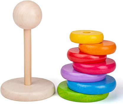 Bigjigs Toys, My First Rainbow Wooden Stacking Toy, Baby Toddler Toys, Colourful Ring Stacker, for 1 Year Olds