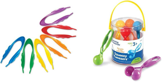 Learning Resources Jumbo Tweezers, Sorting & Counting, Preschool Science, Homeschool, Toddler Fine Motor Skill Development, Set of 12 & Squeezy Tweezers, Fine Motor Toy, Assorted Colors, Set of 6