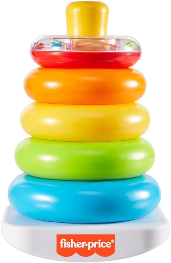 Fisher-Price Baby Stacking Toy Rock-A-Stack Rings with Roly-Poly Base for Ages 6+ Months, Made with Plant-Based Materials
