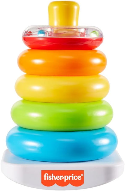 Fisher-Price Baby Stacking Toy Rock-A-Stack Rings with Roly-Poly Base for Ages 6+ Months, Made with Plant-Based Materials