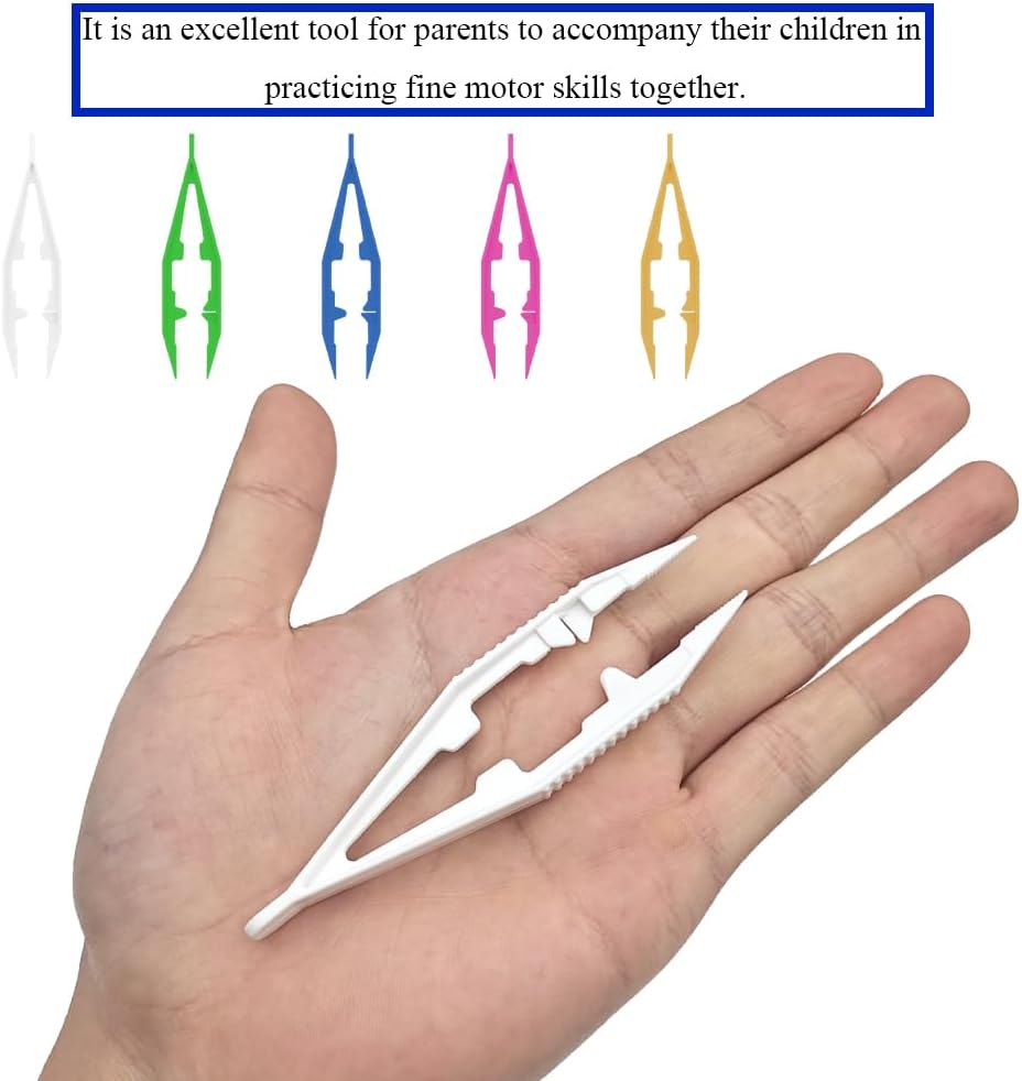 Ckyleole 9 Pieces 3 Colors Plastic Tweezers 4.13 Inch Craft Tweezers Forceps Thickened Plastic Sturdy Fine Motor Skill Learning for Perler Beads Jewelry Making Family Classroom School