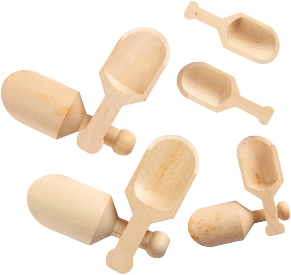 Unfinished Wood Spoon Scoops Set of 6 by Factory Direct Craft for Bath Salts, Sugar Scrubs, Spices or Educational Sensory Bins - 4-1/8 Inches Long