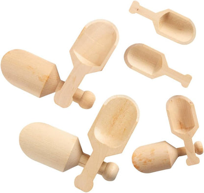 Unfinished Wood Spoon Scoops Set of 6 by Factory Direct Craft for Bath Salts, Sugar Scrubs, Spices or Educational Sensory Bins - 4-1/8 Inches Long