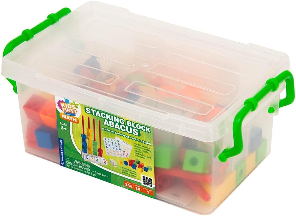 Kids First Math: Stacking Block Abacus Math Kit w/Activity Cards | Develop Skills in Counting, Sorting, Subtraction, Addition & More | Visual Hands-on Math for at-Home or Classroom Learning, Ages 3+