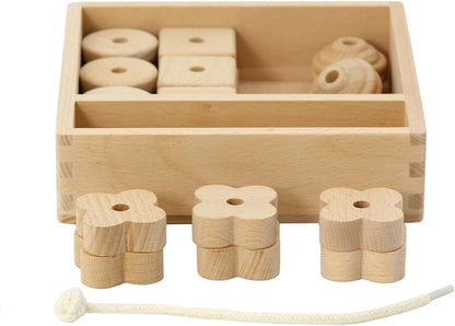 Kiddison Lacing Bead 27 Large Wooden Beads 1 Lace for Toddlers 2-4 – Large Wooden Threading & Stringing Toy with Tray – Fine Motor Skills Activity for Preschool & Occupational Therapy