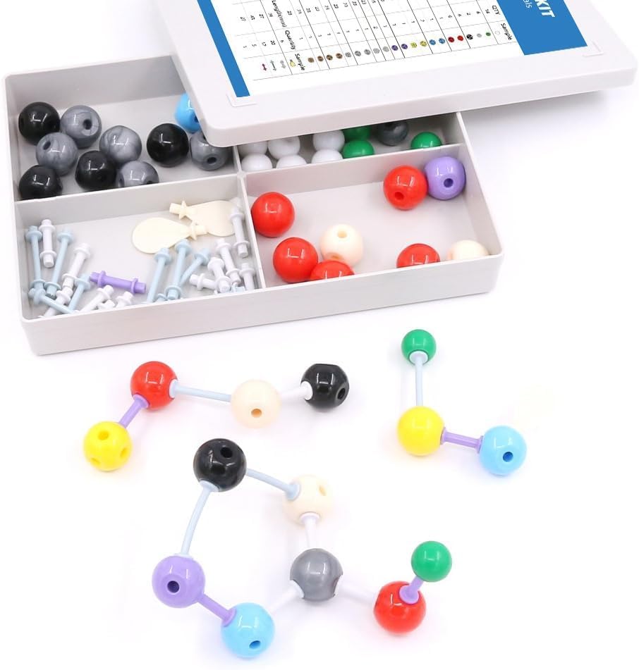 Swpeet 125 Pcs Molecular Model Kit for Inorganic & Organic Molecular Model Teacher and 16 Years and Over Student Kit - 54 Atoms & 70 Links & 1 Short Link Remover Tool - Science Toys