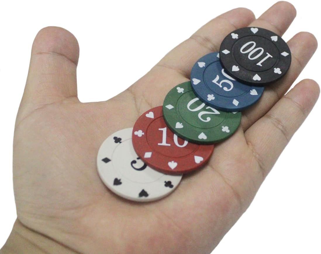 Poker Chips with Denominations, Poker Chips Set with Box or Bag, Plastic Learning Counters Disks and Learning Math Counting Chips,Game Night Party Supplies (Box, 100)