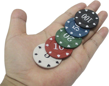 Poker Chips with Denominations, Poker Chips Set with Box or Bag, Plastic Learning Counters Disks and Learning Math Counting Chips,Game Night Party Supplies (Box, 100)