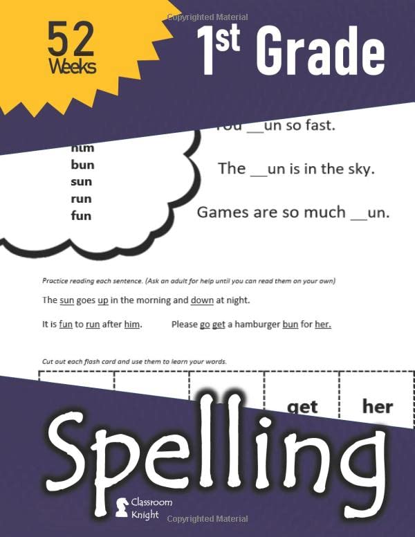 1st Grade Spelling: 52 Weeks of Spelling - Vocabulary Sentences (with Answer Key) – High Frequency Sight Words (Flash Cards Included) : Comprehensive ... Kindergarten - Grade 1 (K-1 Learning)