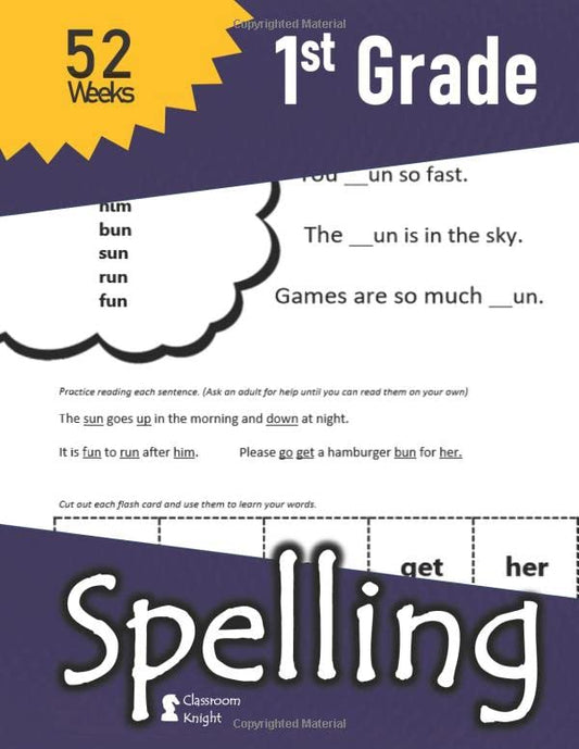 1st Grade Spelling: 52 Weeks of Spelling - Vocabulary Sentences (with Answer Key) – High Frequency Sight Words (Flash Cards Included) : Comprehensive ... Kindergarten - Grade 1 (K-1 Learning)