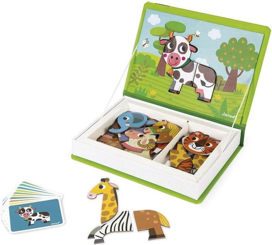 Janod MagnetiBook 41 pc Magnetic Animal Mix and Match Game - Creative Play - Enhances Motor Skills - Develops Dexterity and Coordination - Easy Storage, Educational, Safe