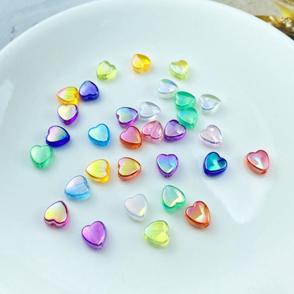 400 PCS Acrylic Heart Shape Beads AB Colors Heart Pony Spacer Beads for Jewelry Making DIY Bracelet Earring Necklace Key Chains(Deep Pink)