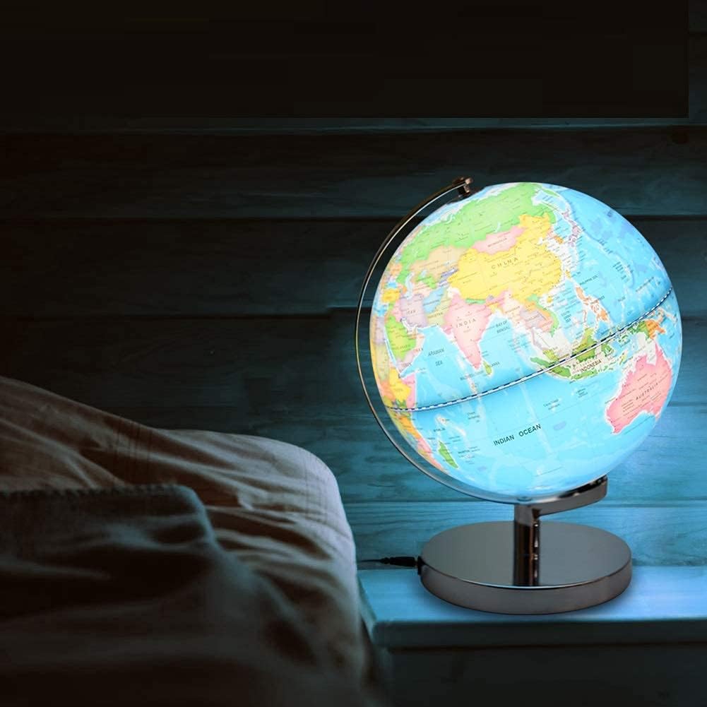 POOCCI 6 in1 Illuminated Large World Globe for Kids & Adults All Ages High Clear Map 12inch, Illuminates Educational Interactive STEM Toy, Light Up Kids Globe Lamp,Gifts For Boys And Girls