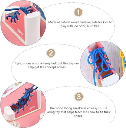 Learn to Tie Shoes for Kids with Wooden Lacing Shoe Tying Kids Shoe Tying Practice Kit with Wooden Toys Blue