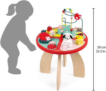 Janod - Baby Forest Wooden Activity Table 23.2" Tall - Assembling Table for Children's Activities - Vibrant Colors - Multi-Activity Play, Develops Dexterity, French Design