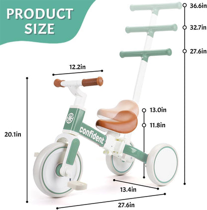 XIAPIA Tricycle for Toddlers 1-3 Year Olds, 5 in 1 Toddler Balance Bike with Removable Pedal, Push Trike Toys with Adjustable Pushrod for 2 3 4 5 Year Old Boys & Girls, Birthday Gifts for Kids