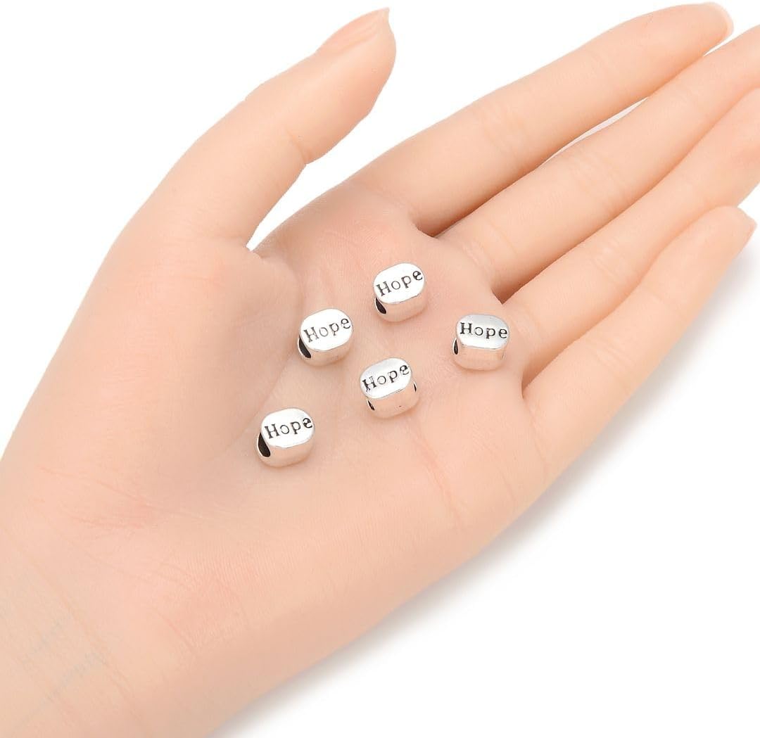 40pcs Live Love Laugh Large Hole Loose Beads (4.5mm Hole) Antique Silver Metal Spacer for DIY Craft Jewelry Making MEC-C9