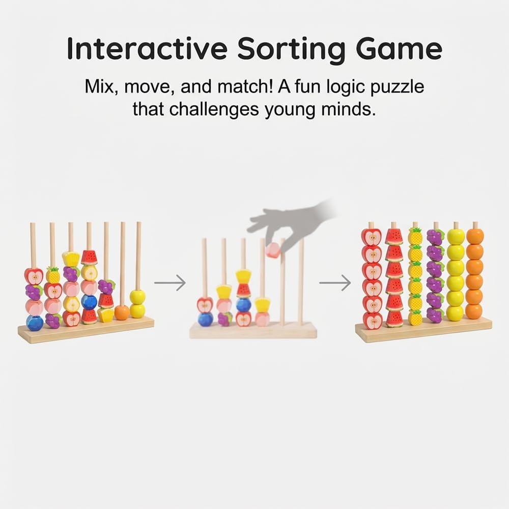 Color Matching Stacking, 2026 New Wooden Beads Sequencing Set with Stacking Blocks, Lacing Beads and Matching Shape Stacker, Competitive Tabletop Brain Teaser for Family Night (D)