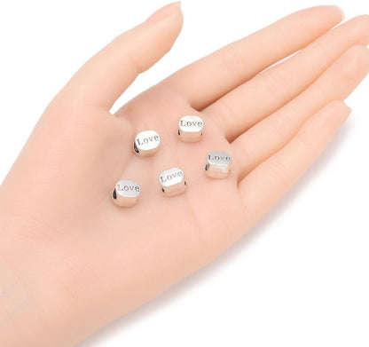 40pcs Live Love Laugh Large Hole Loose Beads (4.5mm Hole) Antique Silver Metal Spacer for DIY Craft Jewelry Making MEC-C9