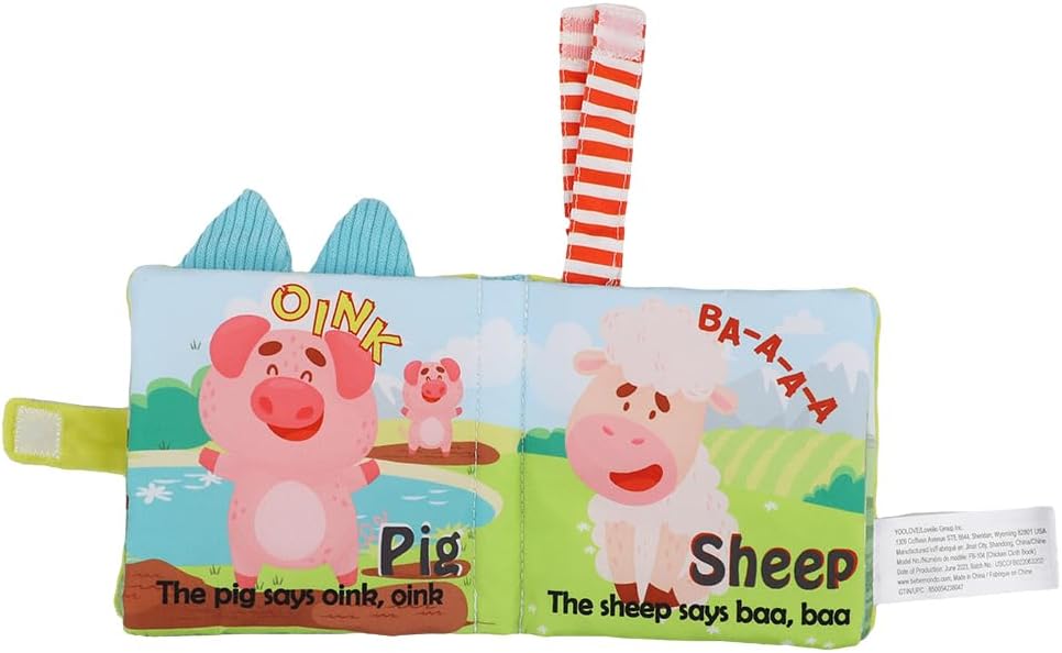 Bebe Mondo Teddy Bear Tummy Time Toy with Mirror, Soft Baby Book for 0-3-6-12 Months, Infant Sensory Developmental Toy, Shower Baby Gifts,Activity Quiet Cloth Book for Newborns,1-2 Year Old Book-Night