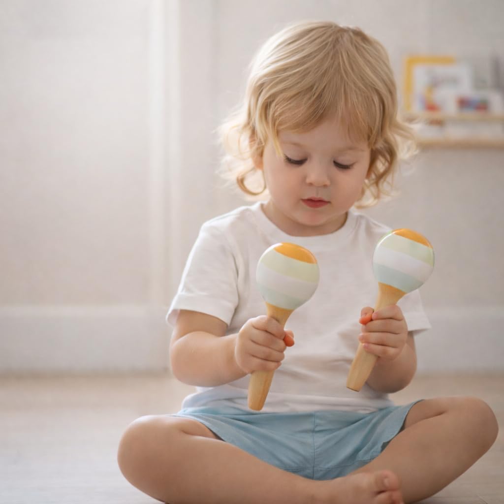 Stoie's Wooden Toddler Musical Instruments with Drum, Hand Bells, Flute, Maracas, Castanet, Tamburine, for Babies and Kids, Eco Friendly Montessori Educational Toy
