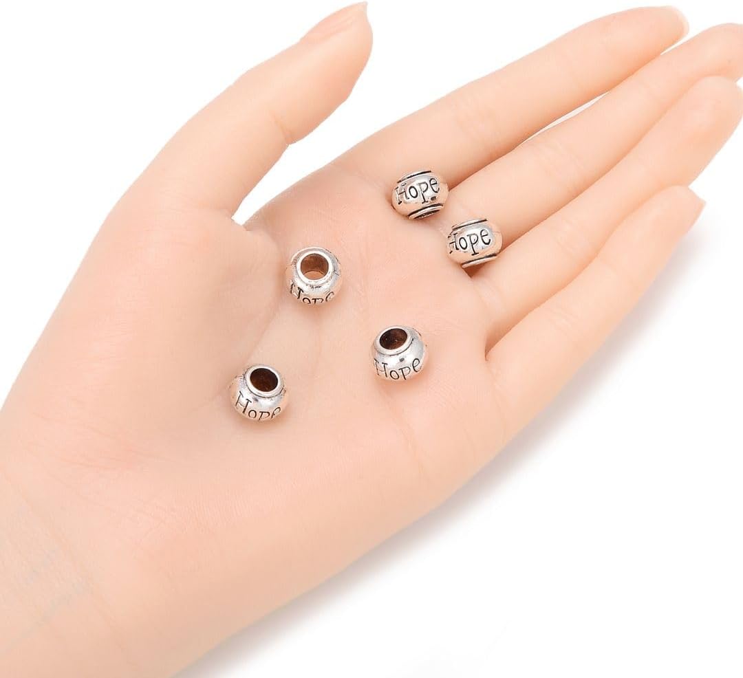 40pcs Live Love Laugh Large Hole Loose Beads (4.5mm Hole) Antique Silver Metal Spacer for DIY Craft Jewelry Making MEC-C9
