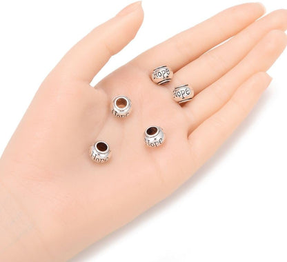 40pcs Live Love Laugh Large Hole Loose Beads (4.5mm Hole) Antique Silver Metal Spacer for DIY Craft Jewelry Making MEC-C9