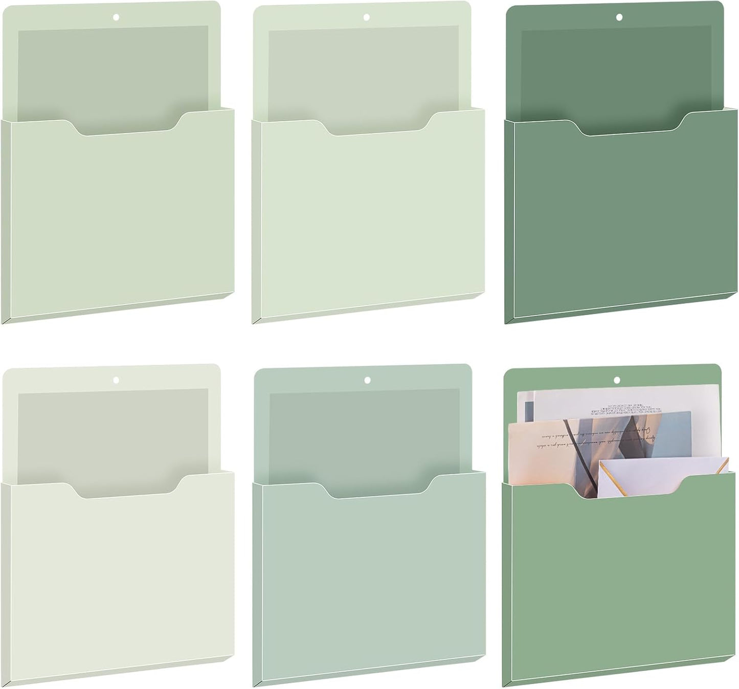 Fuutreo 6 Pcs Magnetic Wall File Organizer Magnetic Wall File Holder Refrigerator Magazine Holder for Mail Letters Paper(Aqua Green,Vertical-large)
