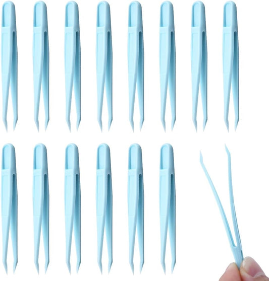 15 Pieces Blue Plastic Tweezers 3.14 Inch Craft Tweezers Forceps Thickened Plastic Sturdy Fine Motor Skill Learning for Perler Beads Jewelry Making Family Classroom School Ckyleole