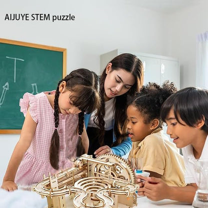 3D Wooden Puzzles for Adults Marble Run Kit - 159pc 4 Steel Marbles Build Mechanical Maze Model STEM Toys for Teens Adults, 4hr Challenge, No Glue Needed & Desk Kinetic Art, Ages 14+