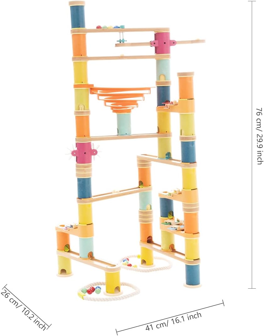 Bamboo Marble Runs Building Construction Toy Set with Musical Ball, 146pcs Simple Maze for Children Age 4+