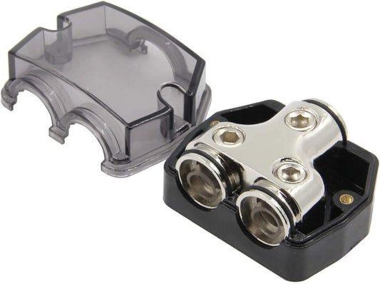 3 Way Power Distribution Block, 0/2/4 AWG Gauge in, 4/8/10 Gauge Out, Car Audio Stereo Amp Distribution Connecting Block for Audio Splitter (1x0GA+3x4GA) 2 Pack