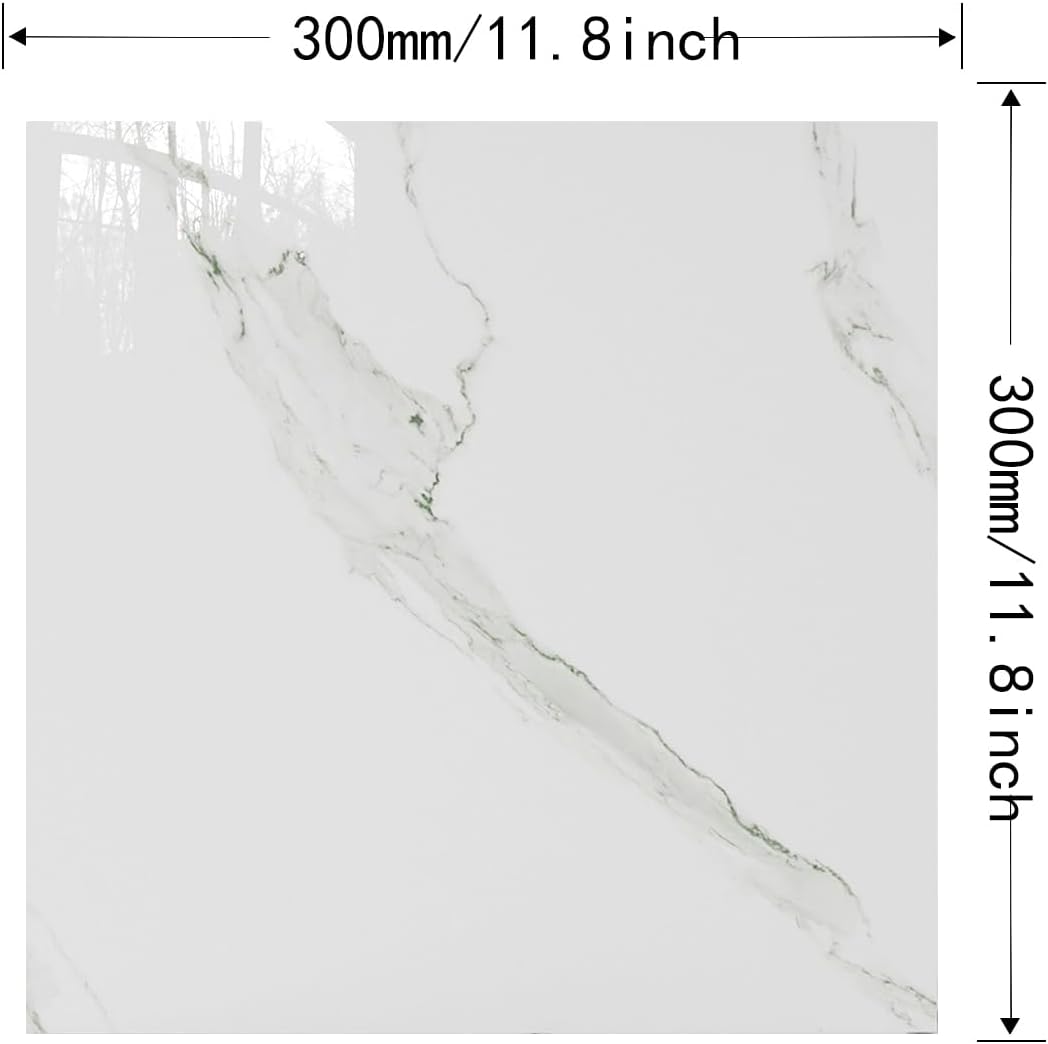 20-Pack Peel and Stick Gilded White Marble Tiles (11.8" x 11.8") – 19.4 Sq. Ft. Waterproof PVC Shower & Backsplash Tiles for Bathroom, Kitchen, and Living Room – Self-Adhesive, Easy Installation