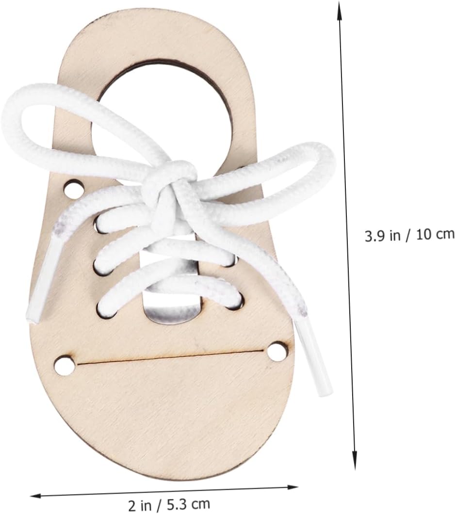 Veemoon 5sets DIY Practice Shoe Lacing Wood Chips Craft Toys for Boys and Girls Unfinished Wood Pendant Ornament Craft Decoration Funny Puzzle