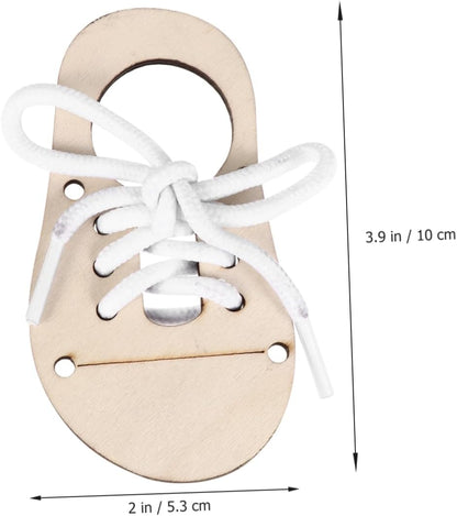 Veemoon 5sets DIY Practice Shoe Lacing Wood Chips Craft Toys for Boys and Girls Unfinished Wood Pendant Ornament Craft Decoration Funny Puzzle