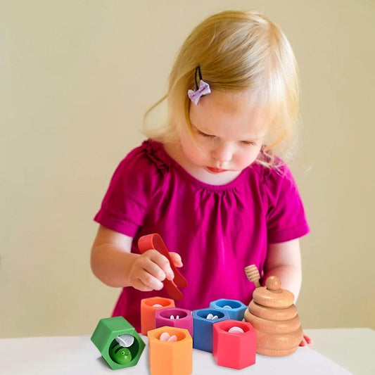 Sorting Stacking Wooden Toys for Toddlers, Montessori Toys for Toddlers, Sensory Bin Tool Toy, Wood Bee Hive, Fine Motor Skill Tactile Toy, Early Learning Educational Gift for Kids