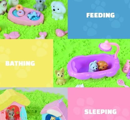 SMILESSKIDDO Sensory Bin - Cat and Dog Play Sand Kit with Green and Red Magic Sand, Pet Sensory Box, Role Pretend Play Beach Toy Birthday Present for Toddler Ages 3 4 5 6 7 8