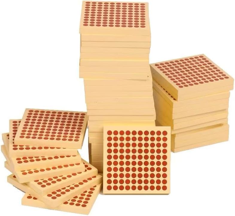 Montessori Math Toys for Kids 3+ Years, Wooden Montessori Math Education Toy - Preschool Learning Materials,Montessori Counting Teaching Aids (9 Golden Bead Hundred Squares)
