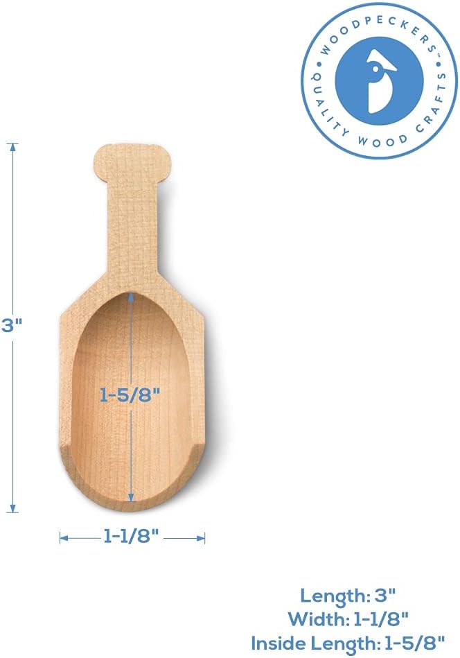Mini Wooden Scoops 3-3/4 Inches Long, 50 Unfinished Mini Scoops for Jars, Bath Salts, Body Scrubs, Salt & Spice Containers, by Woodpeckers