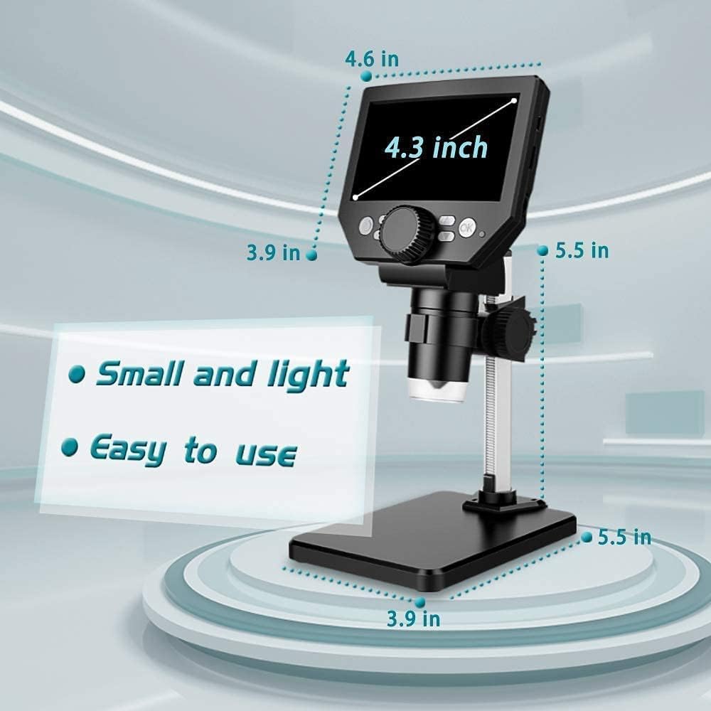LCD Digital Microscope,4.3 Inch 1080P 10 Megapixels,10MP Camera Video Recorder with HD Screen,1-1000X Magnification Zoom Wireless USB Stereo Microscope Camera,