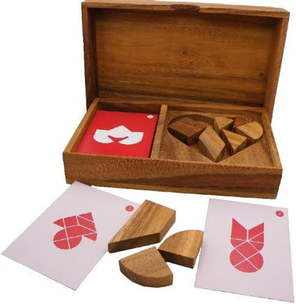Logic Heart Tangram Set with Play Cards Wooden Puzzle Game