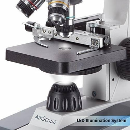 AmScope M150C / M150C-I 40X-1000X All-Metal Optical Glass Lenses Cordless LED Student Biological Compound Microscope