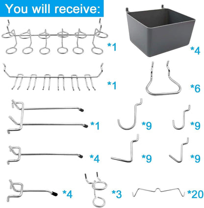 Pegboard Hooks, with Bins, Peg Locks, for Organizing Various Tools, 188 PCS, 80 of Which are Locks