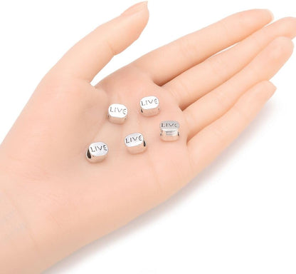 40pcs Live Love Laugh Large Hole Loose Beads (4.5mm Hole) Antique Silver Metal Spacer for DIY Craft Jewelry Making MEC-C9