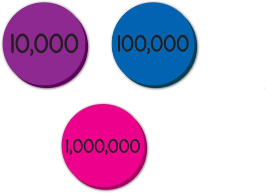 EAI Education Jumbo Magnetic QuietShape Foam Place Value Disks - Ten Thousands to Millions: Set of 60