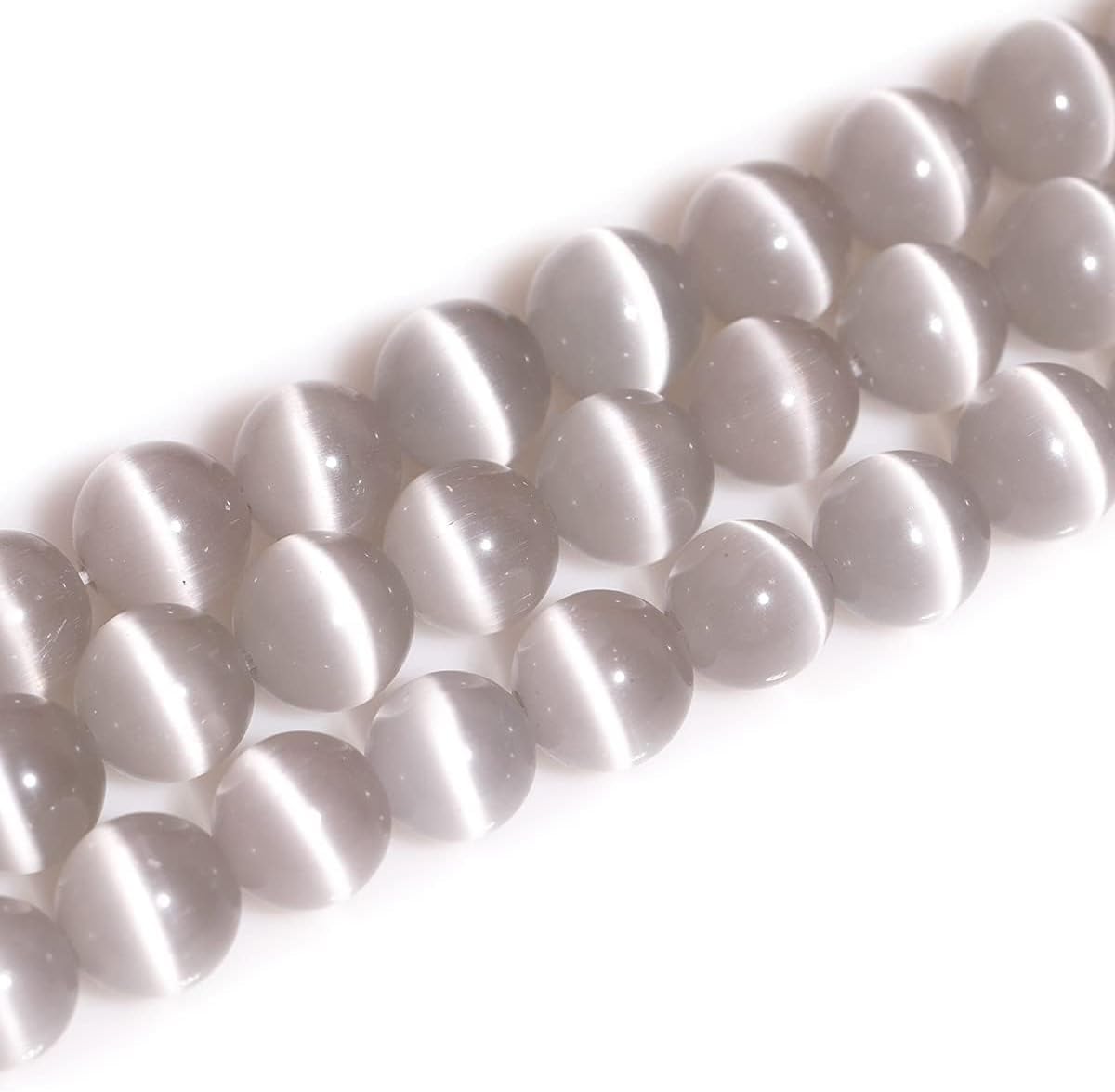 HAAMIIQII 8mm Light Blue Cat Eye Glass Round Crystal Stone Loose Gemstone Beads for Jewelry Making Bracelets Necklaces Earrings Crafts (45-50pcs)