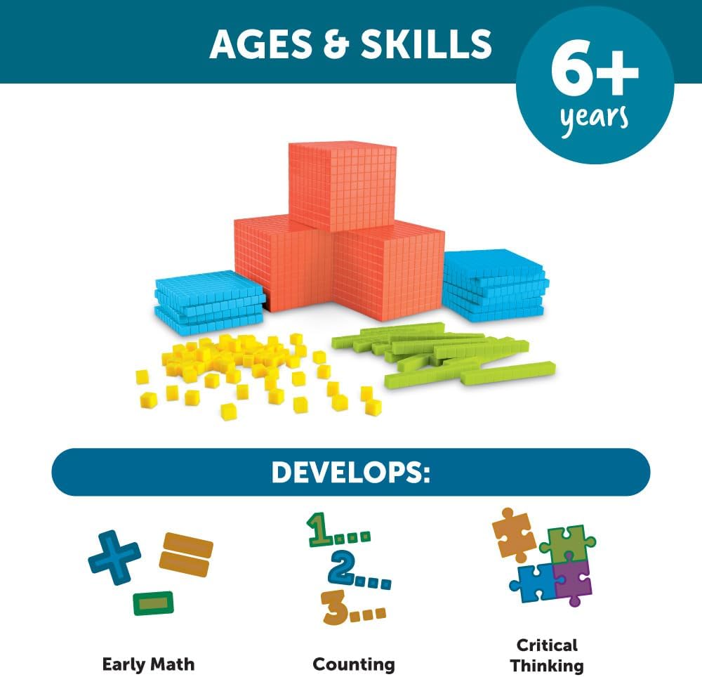 Learning Resources Brights! Base 10 Starter Set - 100 Piece Set, Ages 6+, 1+ Grade, Math Manipulatives, Teacher Supplies, Back to School